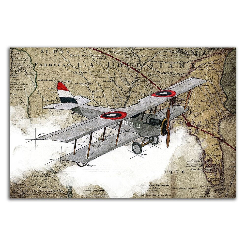 GraphINC Studio Biplane 4 - Premium Canvas Wall Art Print - Ready to Hang - Perfect for Living Room, Bedroom & Office Decor