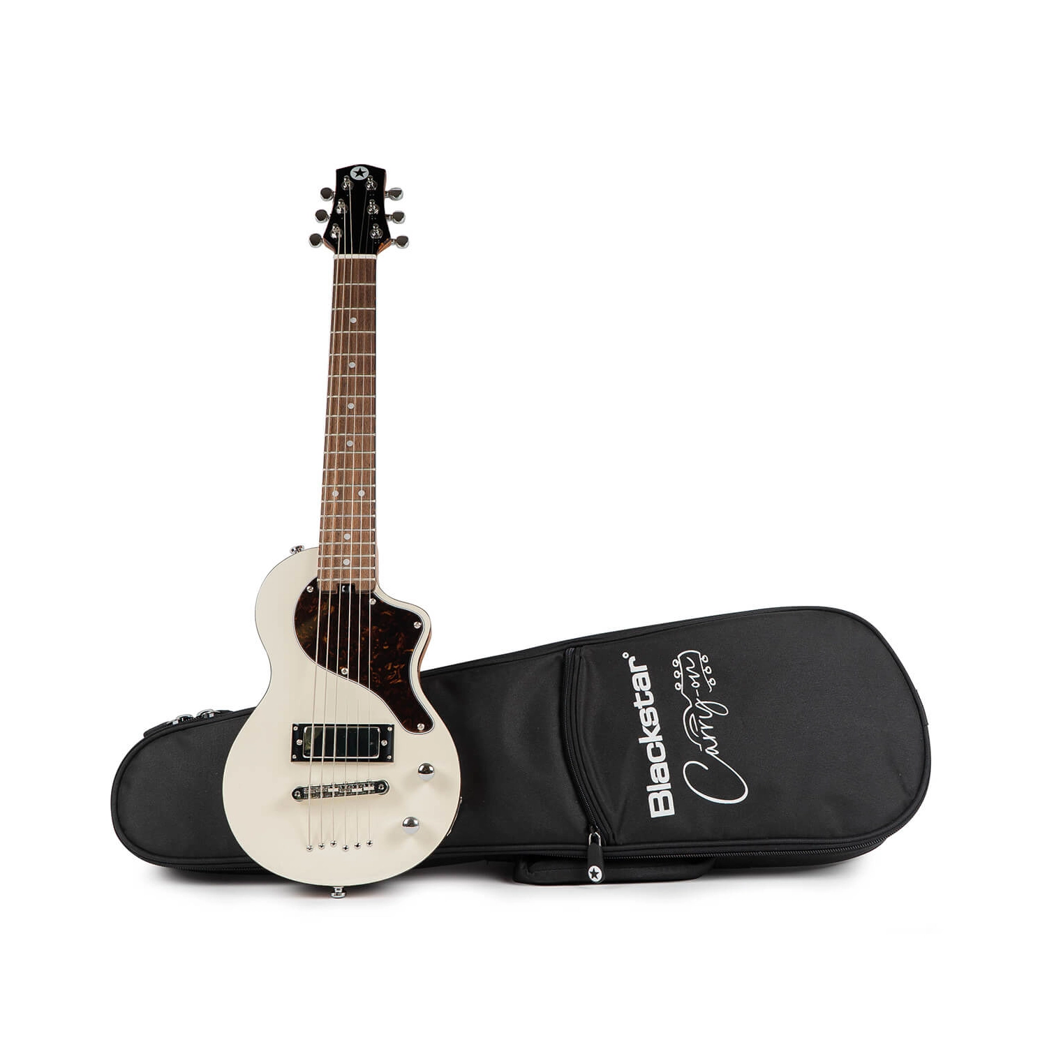 Blackstar Travel Guitar with Gig Bag - Compact & Portable Acoustic Electric Guitar for Travel, Camping & Busking - White