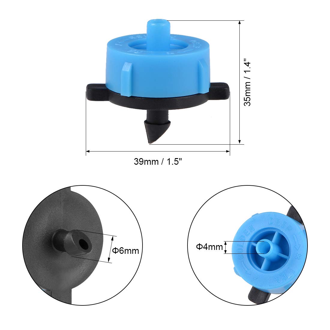 Pressure Compensating Dripper 4GPH 16L/H - 30pcs Garden Drip Irrigation Emitters with Barbed Hose Connector (Black & Blue) - Ideal for Lawn, Flower Beds & Vegetable Gardens
