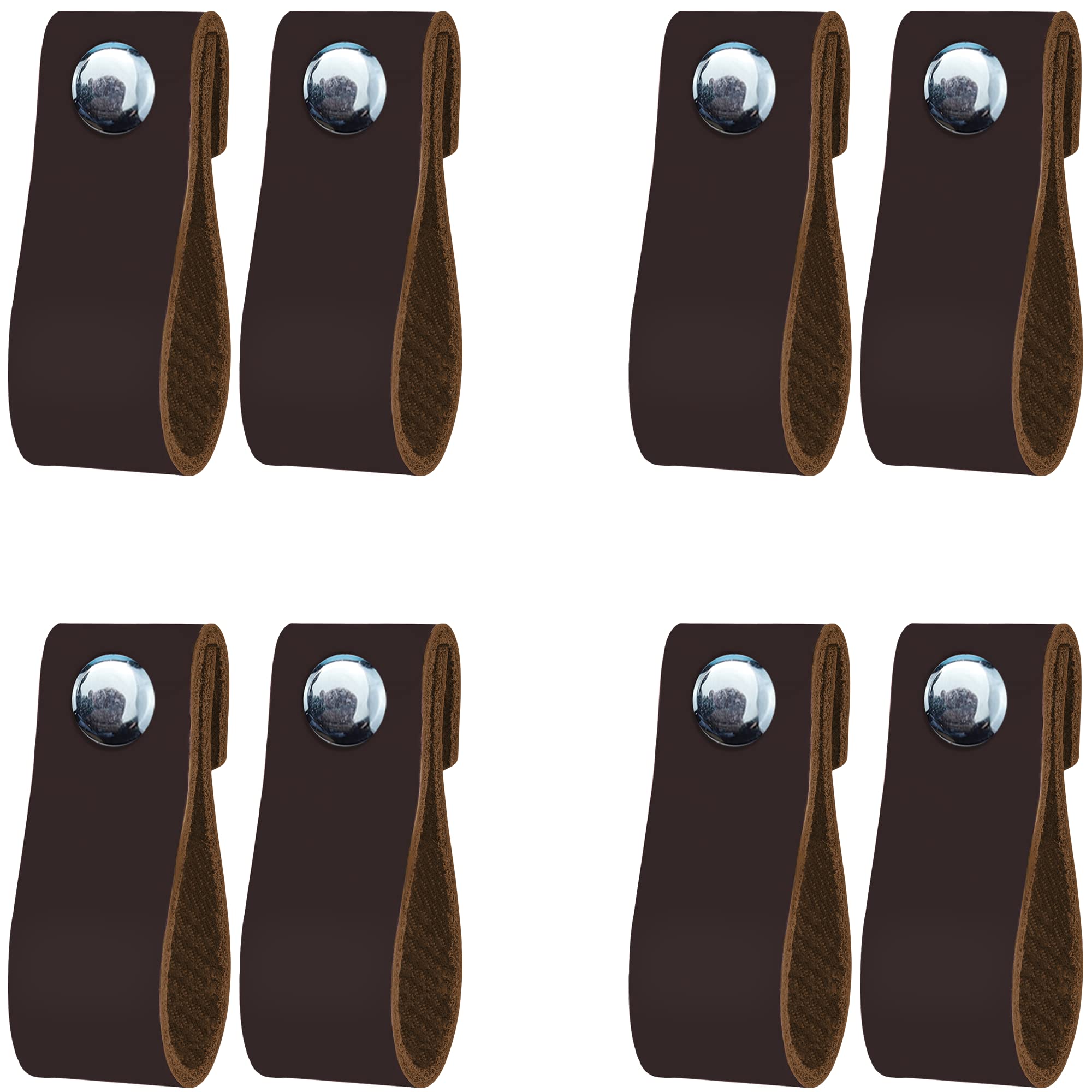 8 Pcs Handmade Pure Leather Drawer Pulls - Chocolate Brown Leather Dresser Knobs & Cabinet Handles for Bedroom, Kitchen, Office Furniture (Durable & Stylish Hardware for Drawers, Cabinets & Doors)