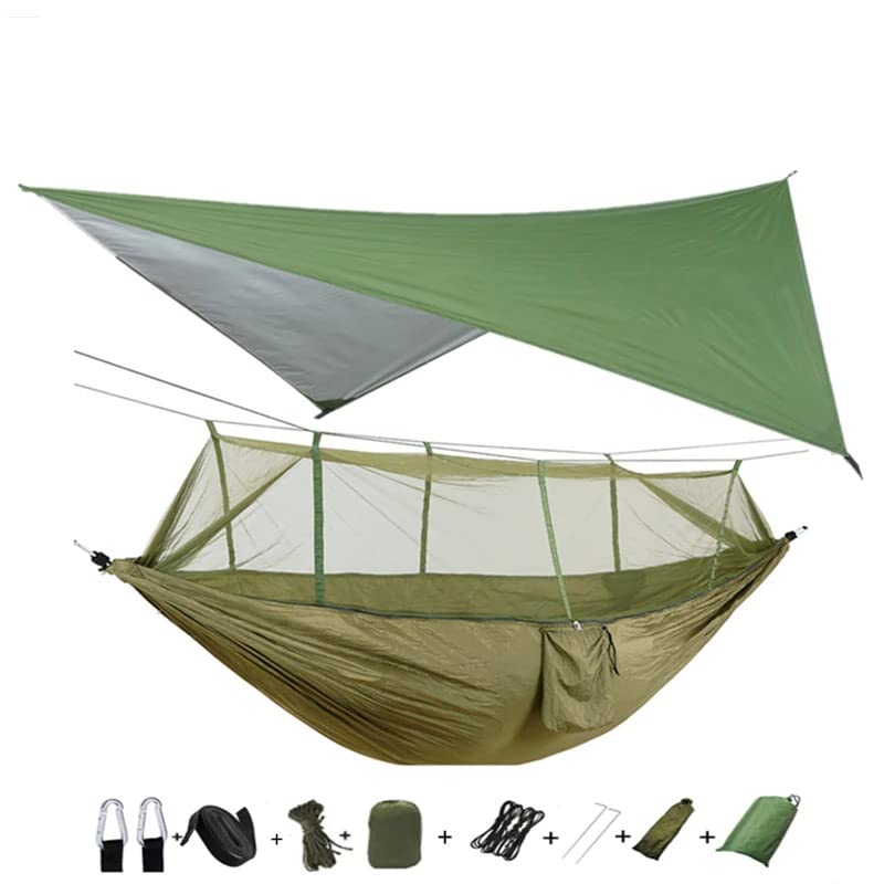 IMAKEY Lightweight Portable Camping Hammock with Waterproof 210T Nylon, Mosquito Net & Rain Fly Tarp - Perfect for Backpacking, Travel, Outdoor Adventures and Beach Relaxation