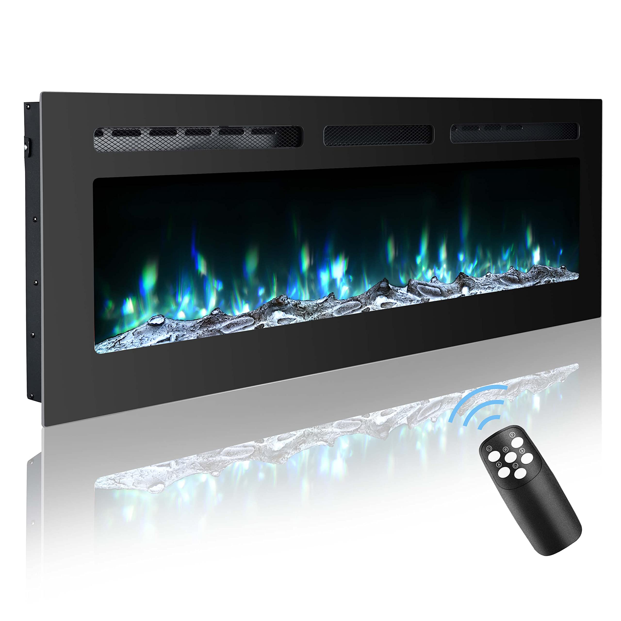 50 Inch Recessed Electric Fireplace Insert - Wall Mounted LED Fireplace with Realistic Logs & Remote Control - 9 Multi-Color Flame Effects (750W/1500W) - Perfect for Living Room, Bedroom & Office Heating & Ambiance