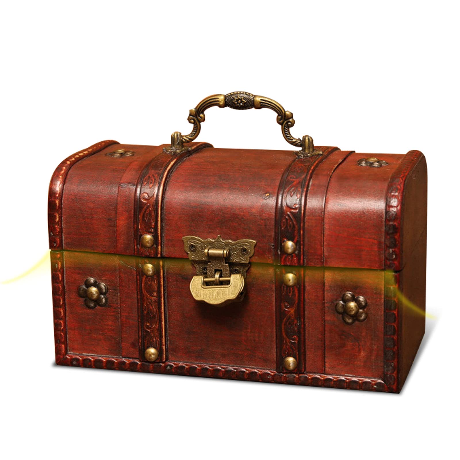 Handcrafted Pirate Treasure Chest with Iron Lock - Wood & Leather Decorative Storage Box for Home Decor, Jewelry, and Keepsakes | Perfect for Themed Parties, Kids' Playroom, and Vintage Home Décor