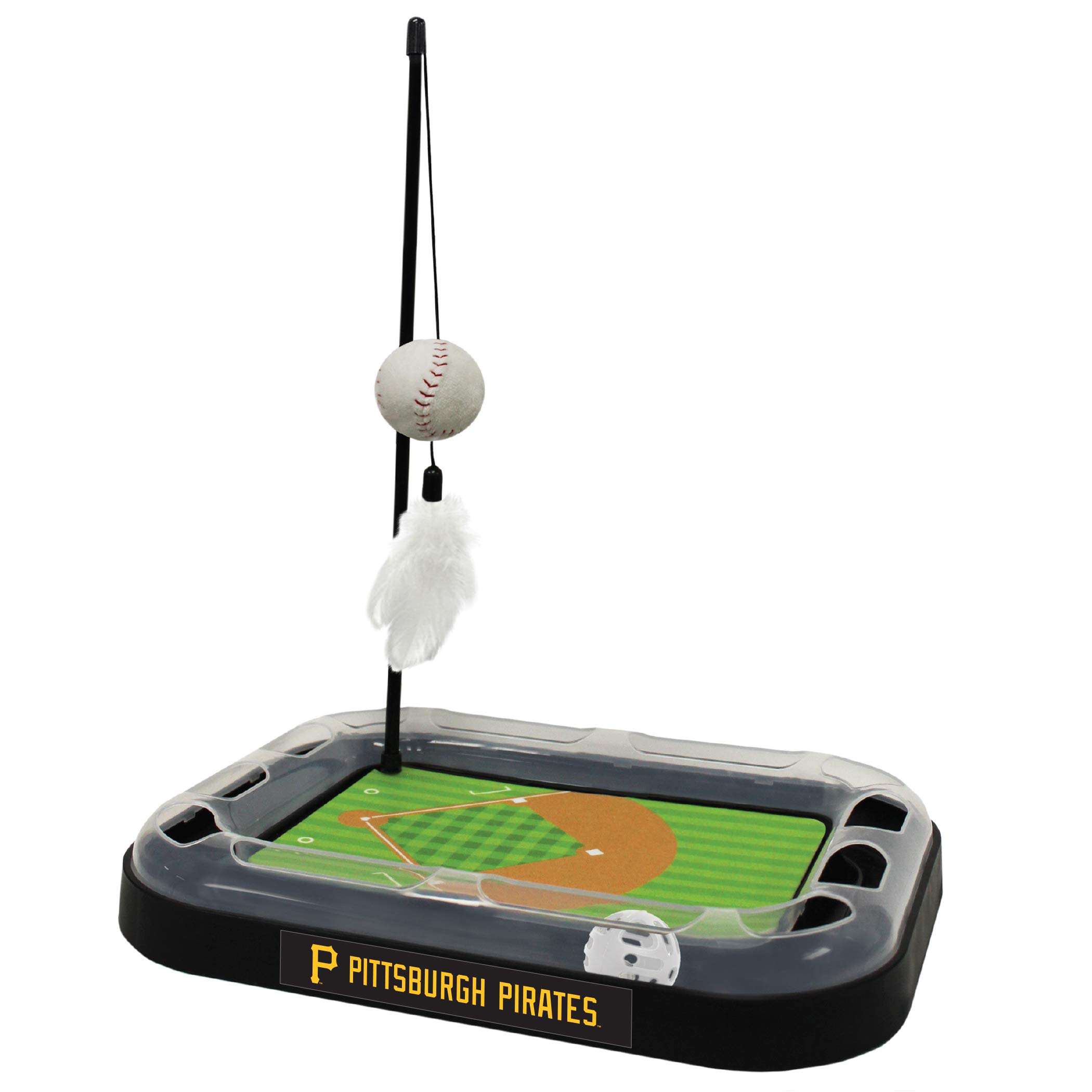 Pittsburgh Pirates Baseball Field Cat Scratcher Toy with Interactive Ball & Bell - 5-in-1 Cat Toy Set Includes Wand, Catnip Plush Baseball & Feathers - Perfect for Playtime, Exercise & Indoor Entertainment for Cats