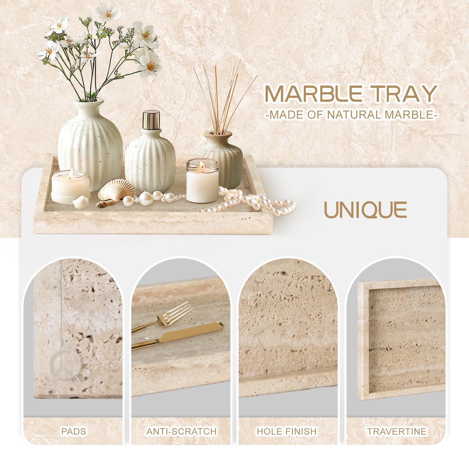 MAONAME Natural Travertine Stone Tray - 10