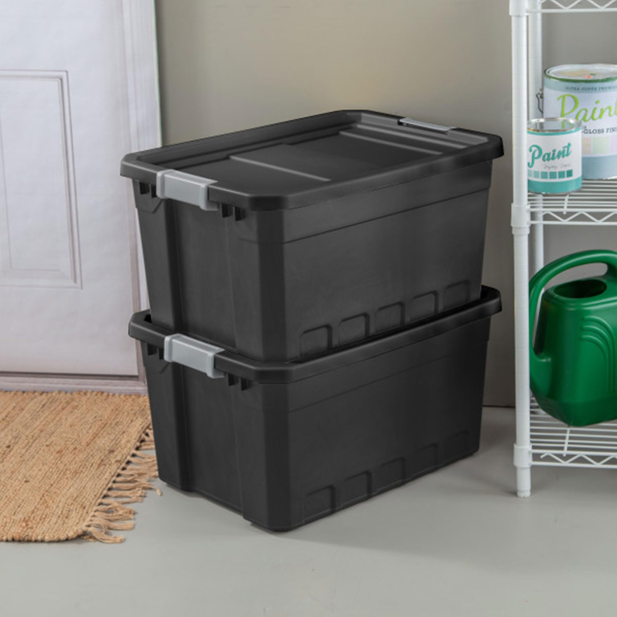 Sterilite 6-Pack 19 Gallon Black Plastic Storage Bins with Lids - Stackable Organizing Containers for Home, Office, Garage & Closet Organization