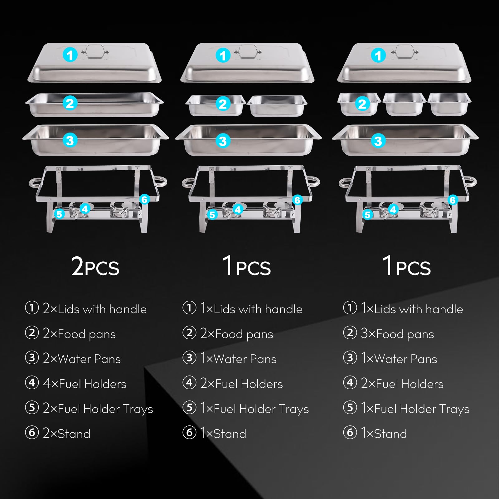 4 Pack 8QT Stainless Steel Chafing Dish Buffet Set - 2 Full Size, 2 Half Size & 3 1/3 Size Food Pans - Catering Food Warmers for Party, Wedding, Banquet, Buffet & Catering Events - Perfect for Keeping Food Hot at Events, Restaurants & Home Entertaining