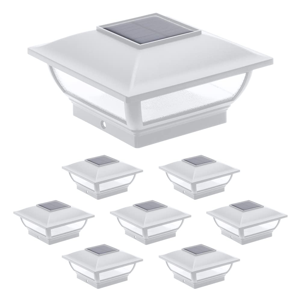Royalty Solar Post Lights Outdoor Waterproof - Solar Cap Lights for 4x4 & 5x5 Fence Posts - Deck & Patio Lighting (White, 8 Pack) - Perfect for Garden, Pathway, and Backyard Illumination