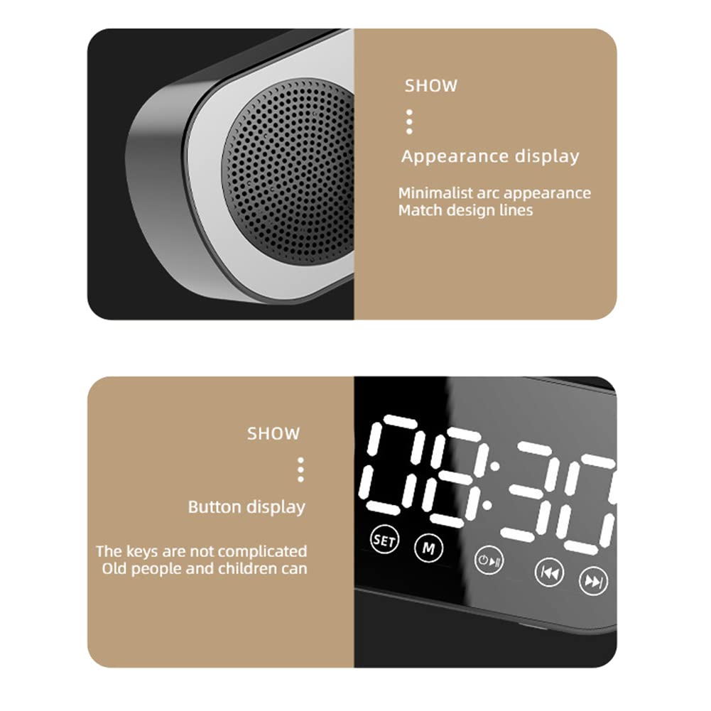 Wireless Bluetooth Speaker with Digital Alarm Clock, Dual Alarm, TF Card Support - Portable Soundbar for Office, Bedroom, and Home Use