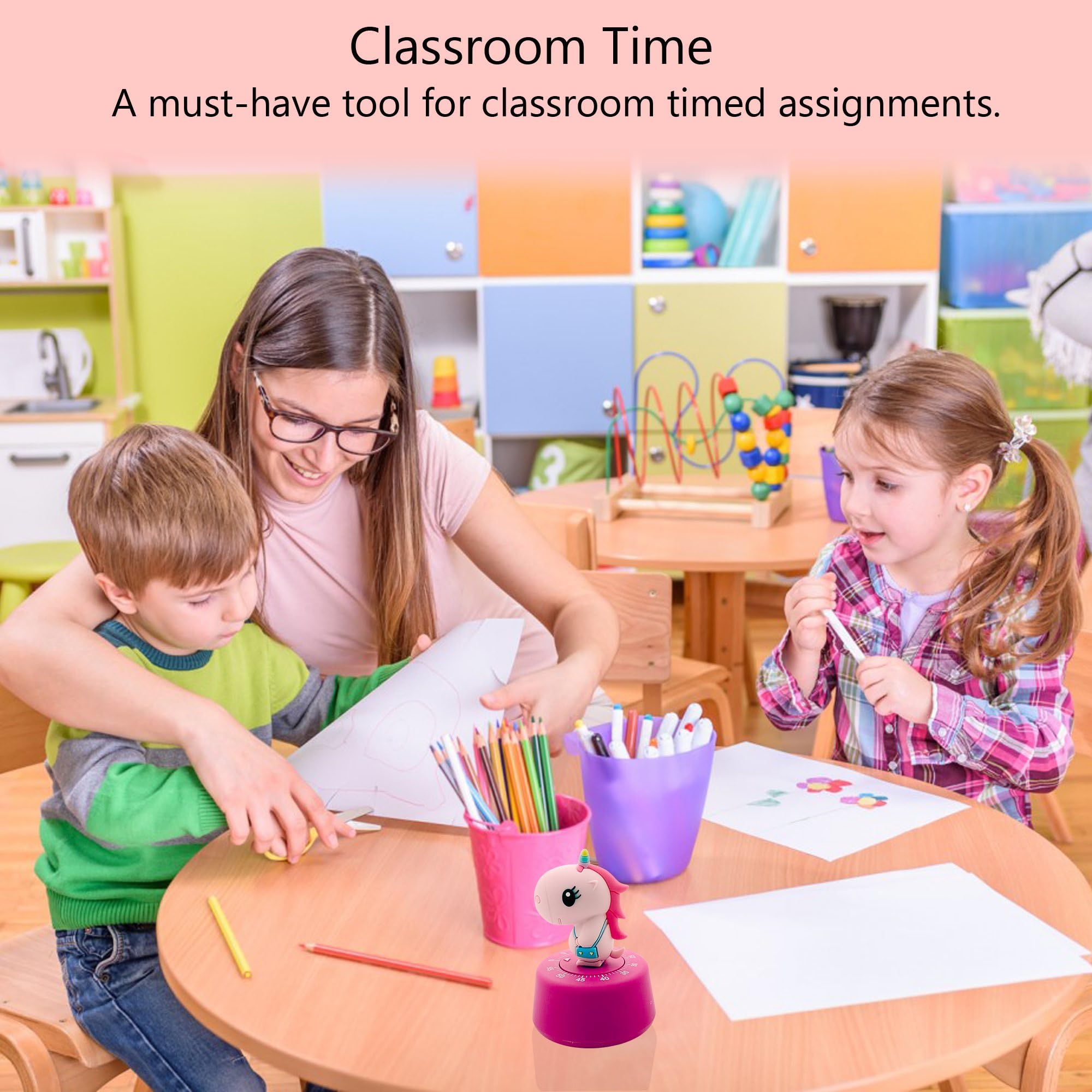 60-Minute Mechanical Timer for Kids Classroom, Kitchen Cooking, Study & Workout - Pink Unicorn Design | Perfect for Baking, Shower Countdown & Time Management
