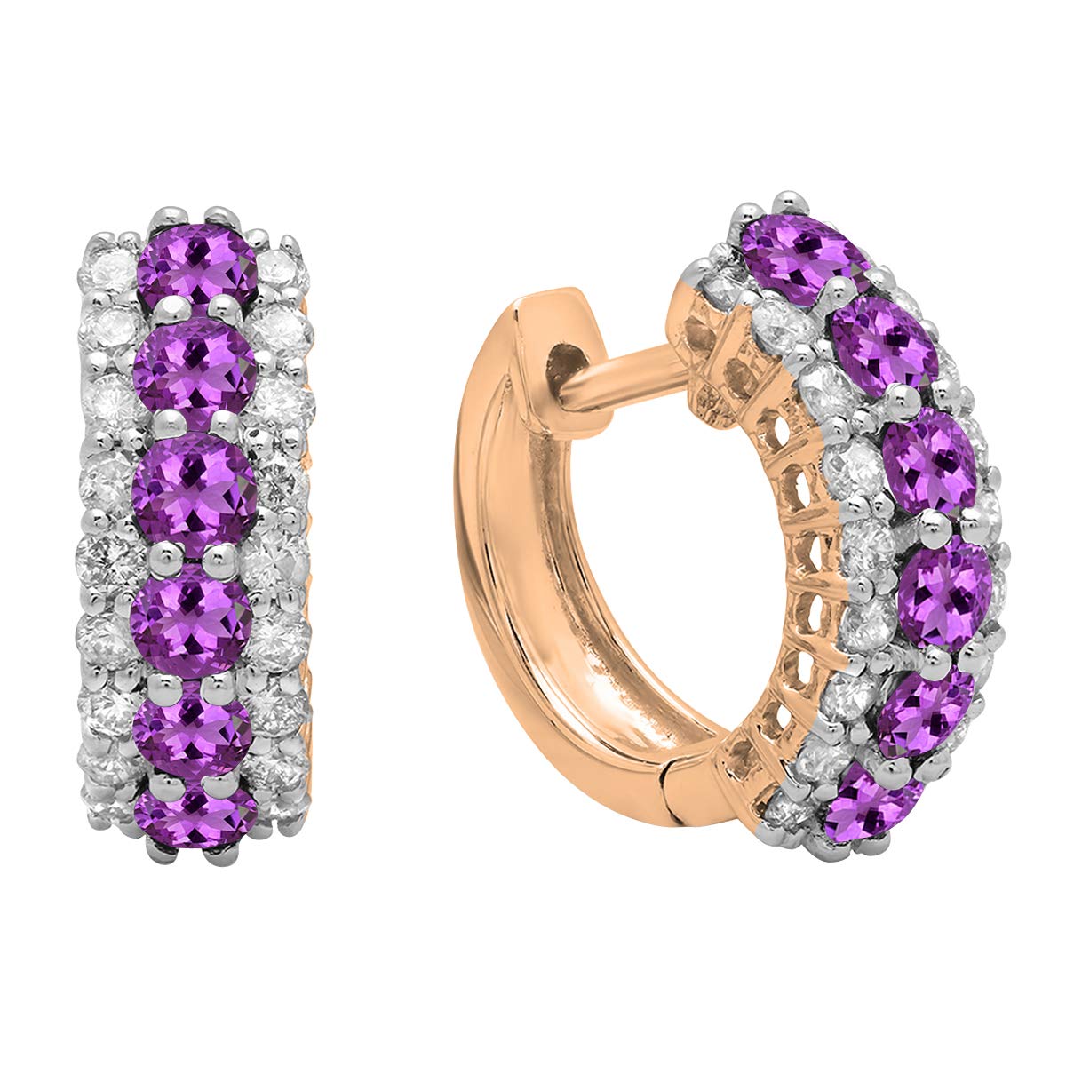 Dazzlingrock Collection 18K Solid Rose Gold Women's Huggie Hoop Earrings with Round Gemstone & White Diamond | Perfect for Weddings, Parties & Everyday Elegance