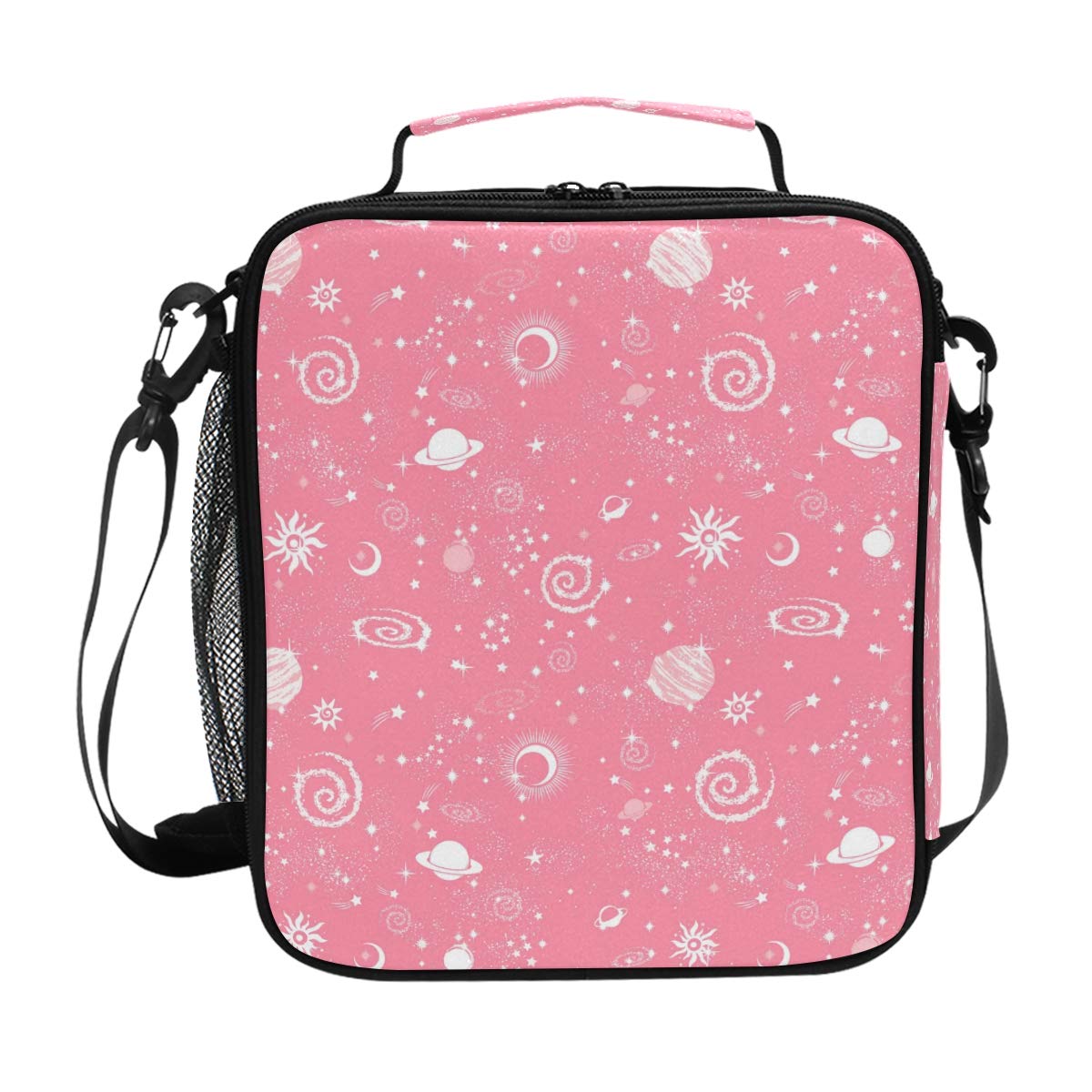**OREZI Insulated Kids Lunch Bag - Space Galaxy Constellation Design, Pink Cooler Lunch Box for Girls & Boys, Leak-Proof Meal Prep Bag with Adjustable Shoulder Strap for School, Picnic, Travel & Outdoor Activities**