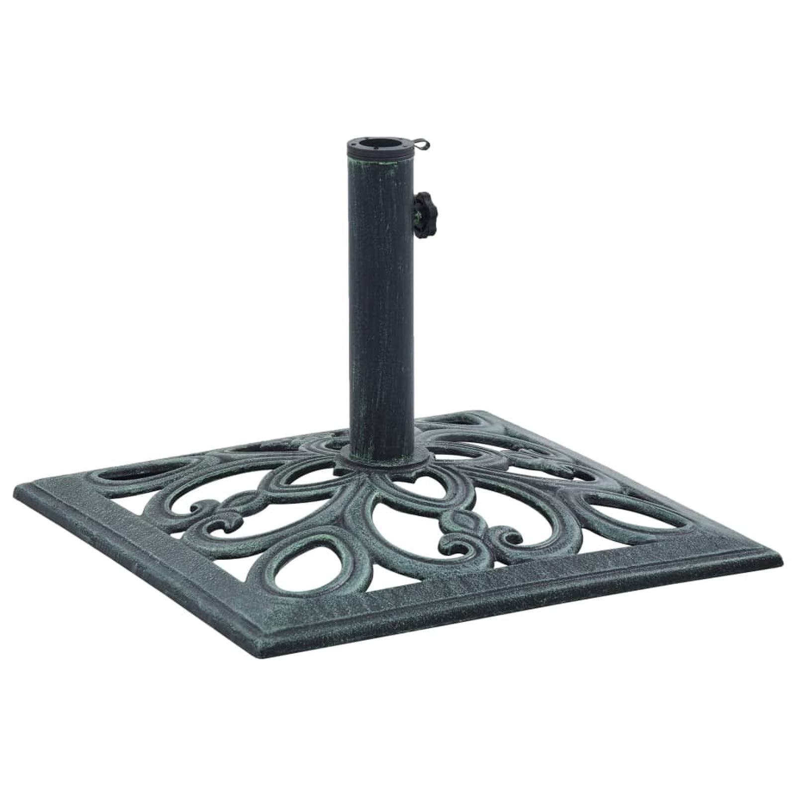 Heavy Duty Cast Iron Square Umbrella Base - 19.3 Inch Garden Parasol Holder with Floral Pattern & Adapter for Outdoor, Patio, Lawn, Beach (Perfect for Sun Shade, Poolside, Backyard, Deck & Outdoor Furniture)