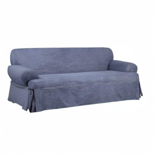 SureFit Authentic Denim One Piece Slipcover | T-Cushion Sofa Cover | Relaxed Woven Fit | 100% Cotton | Machine Washable | Perfect for Living Room, Family Room & Home Decor