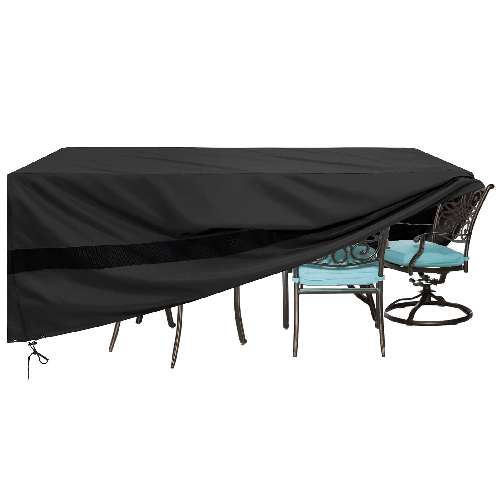 **SunPatio Waterproof Outdoor Patio Furniture Cover for Rectangular Table & Chairs Set - All-Weather Protection with Drawstrings & Taped Seams (76