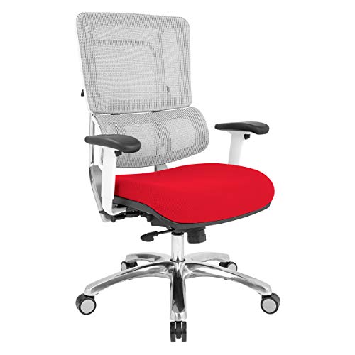 Polished Aluminum Base and Red Mesh Seat