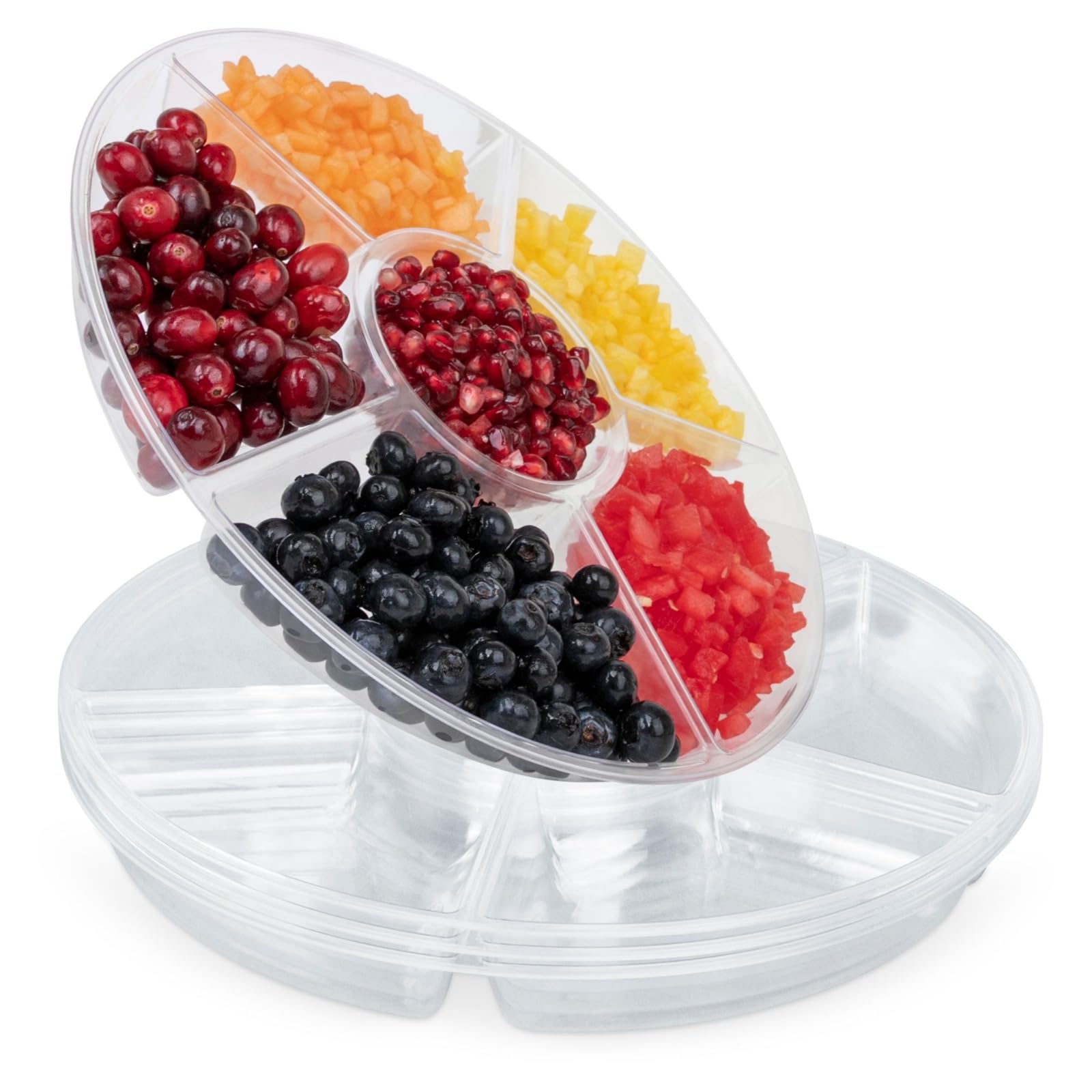 R-kay 4 Pack 12-Inch Clear Plastic Serving Trays with 6 Dividers - Heavy Duty Party Food Platters for Veggies, Appetizers & Snacks - Perfect for Buffets, BBQs, Picnics & Holiday Gatherings