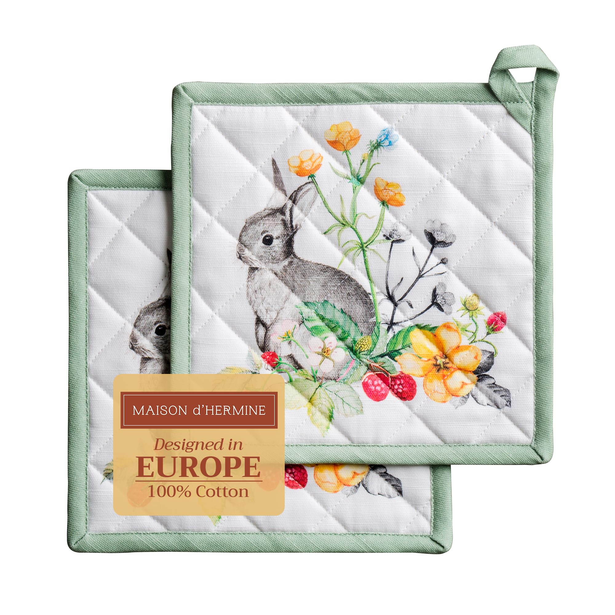 Maison d'Hermine 100% Cotton Heat Resistant Pot Holders Set of 2 - 8