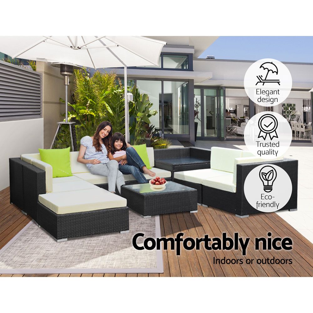 9-Piece Outdoor Wicker Sofa Set - 7-Seater Patio Furniture for Garden, Poolside & Backyard Relaxation