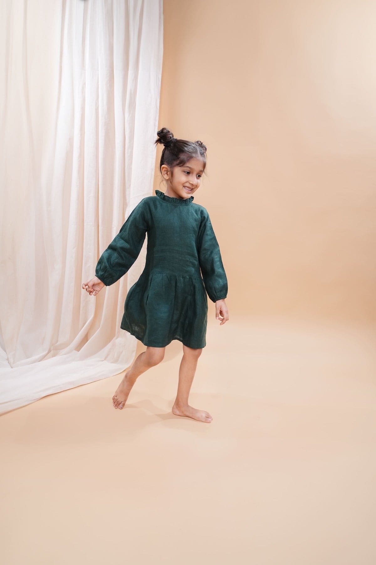 Pre Order: Bottle Green Pure Linen Full Sleeves Dress for Women | Comfortable & Breathable Summer Maxi Dress | Perfect for Beach, Vacation & Casual Outings