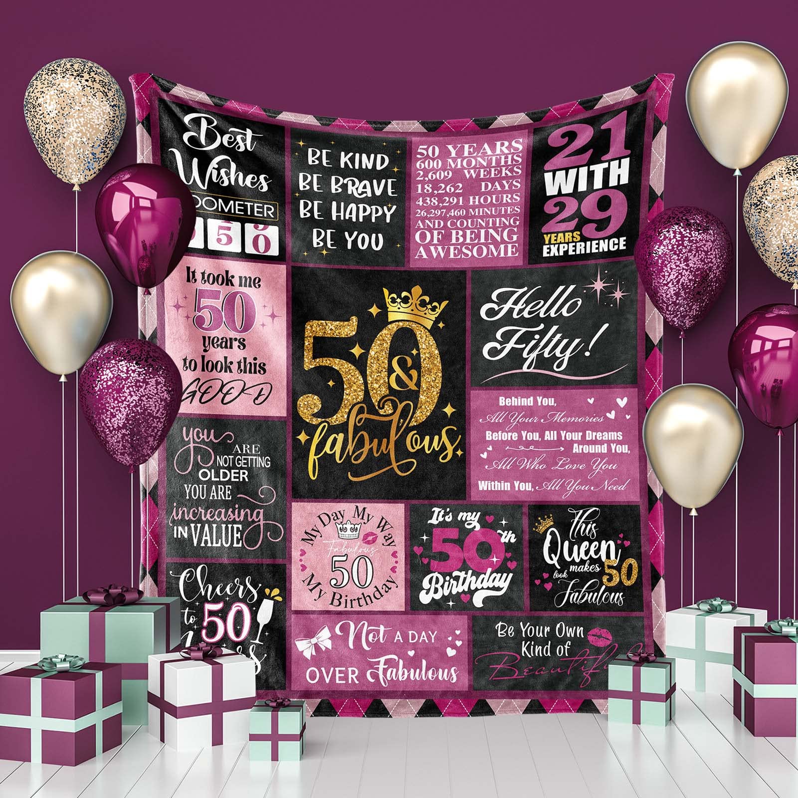 50th Birthday Gifts for Women - Personalized 50 Year Old Birthday Blanket with Gift Box - Unique 50th Birthday Decorations & Gift Ideas for Her - Perfect for Turning 50 Celebrations, Parties & Special Moments