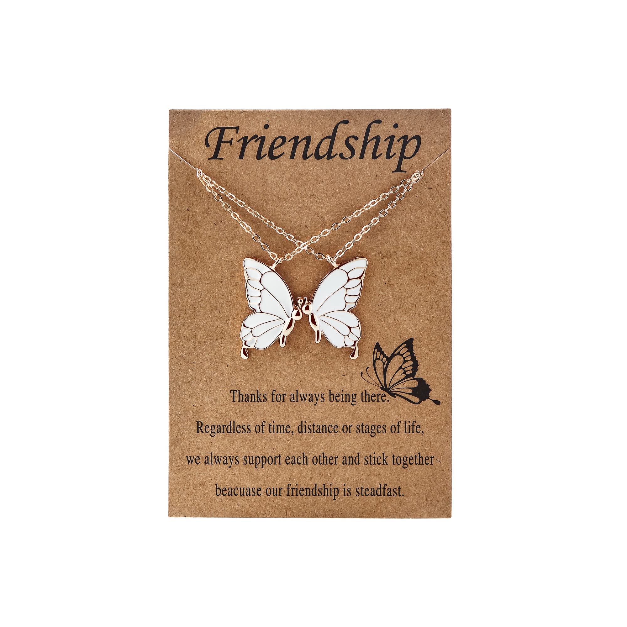 Sparkling Butterfly Pendant Necklace & Adjustable Rope Bracelet Set - Best Friend Gifts for Women, Girls | Long Distance Friendship Jewelry, Birthday Present with Wish Card | Perfect for Anniversaries, Valentine's Day & Special Occasions