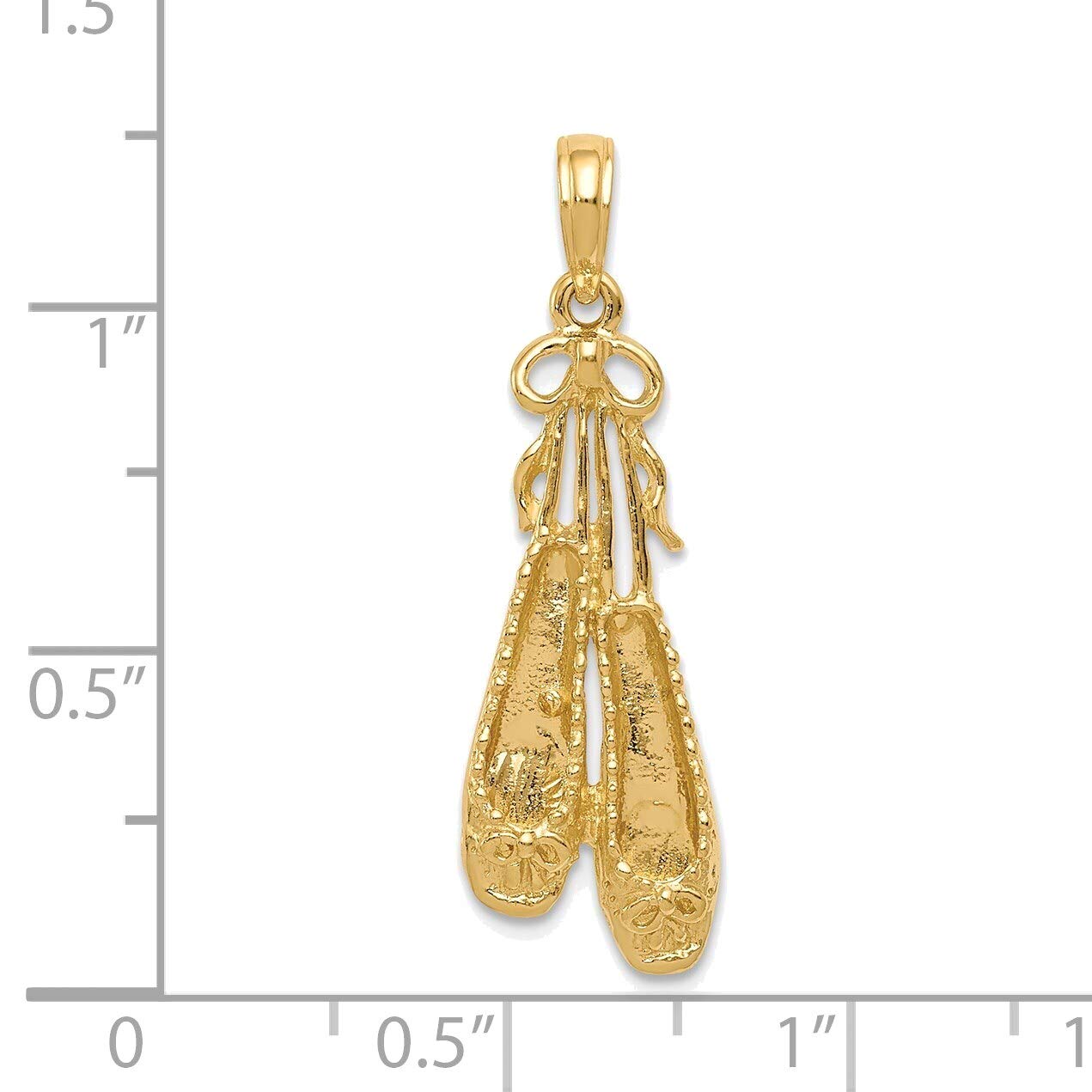 Bonyak Jewelry 14K Yellow Gold Solid Satin Polished Ballet Slippers Pendant - Elegant Gift for Dancers & Ballet Lovers