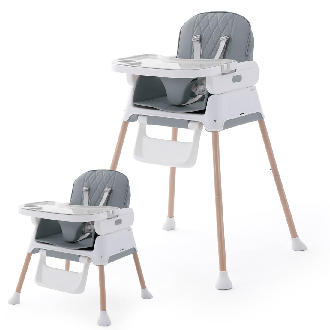 3 in 1 Adjustable Convertible Baby High Chair for Infants & Toddlers - Portable, Easy Clean Gray - Perfect for Dining, Travel & Home Use