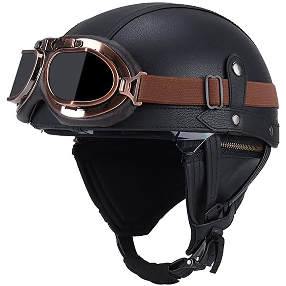 Vintage Leather Motorcycle Helmet DOT Approved - Cruiser, Chopper & ATV Riding