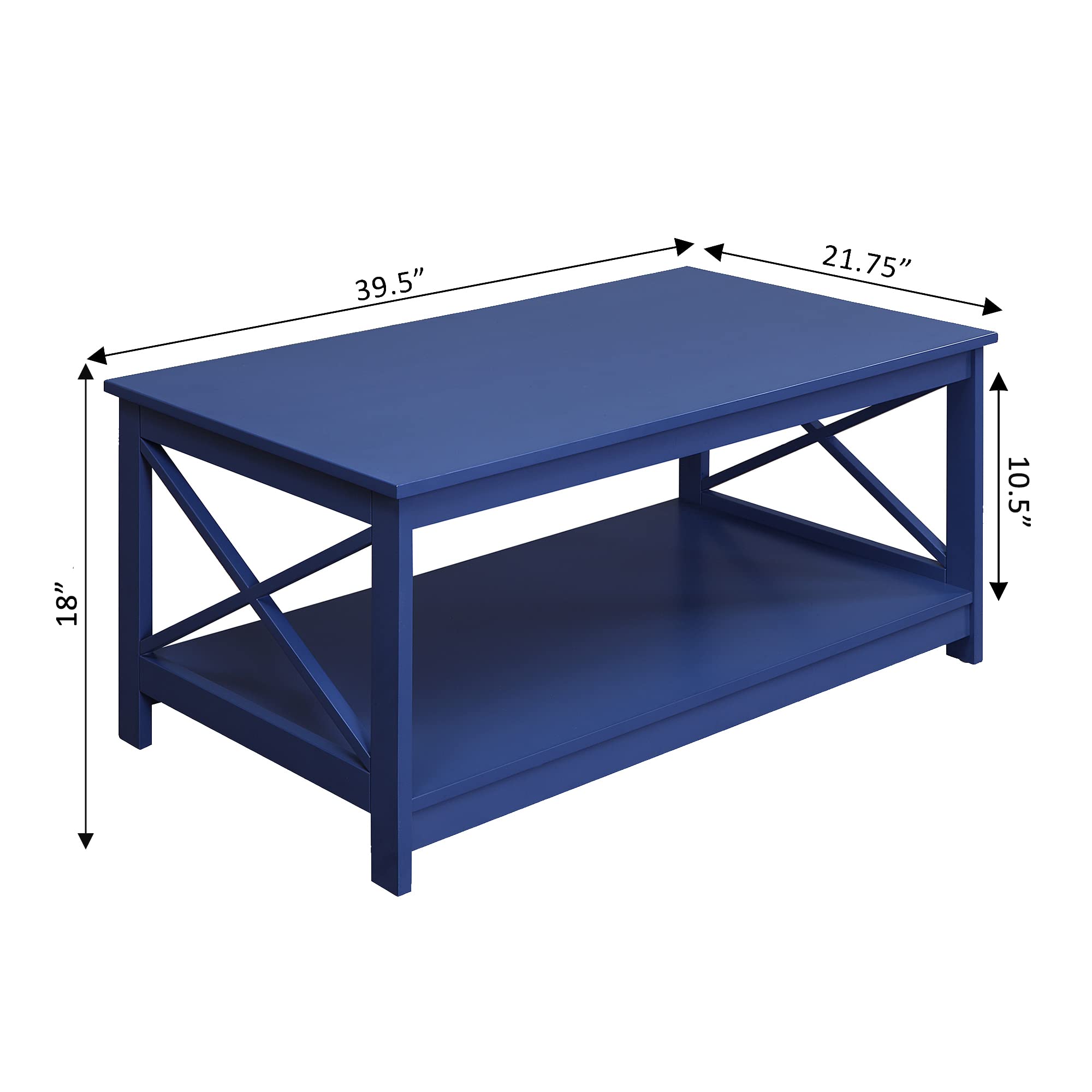 Oxford Coffee Table with Shelf - Modern Cobalt Blue Living Room Furniture for Small Spaces | Perfect for Apartments, Dorms & Home Decor
