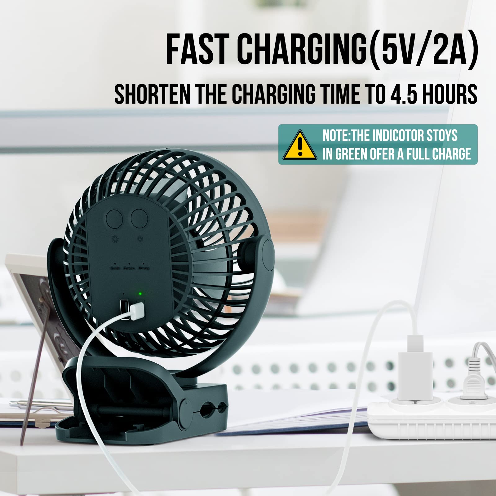 65H 12000mAh Rechargeable Camping Fan with USB Output Ports & Hanging Hook - 360° Rotatable Portable Tent Fan for Outdoor, Camping, Hiking, Home & Office Use - Green