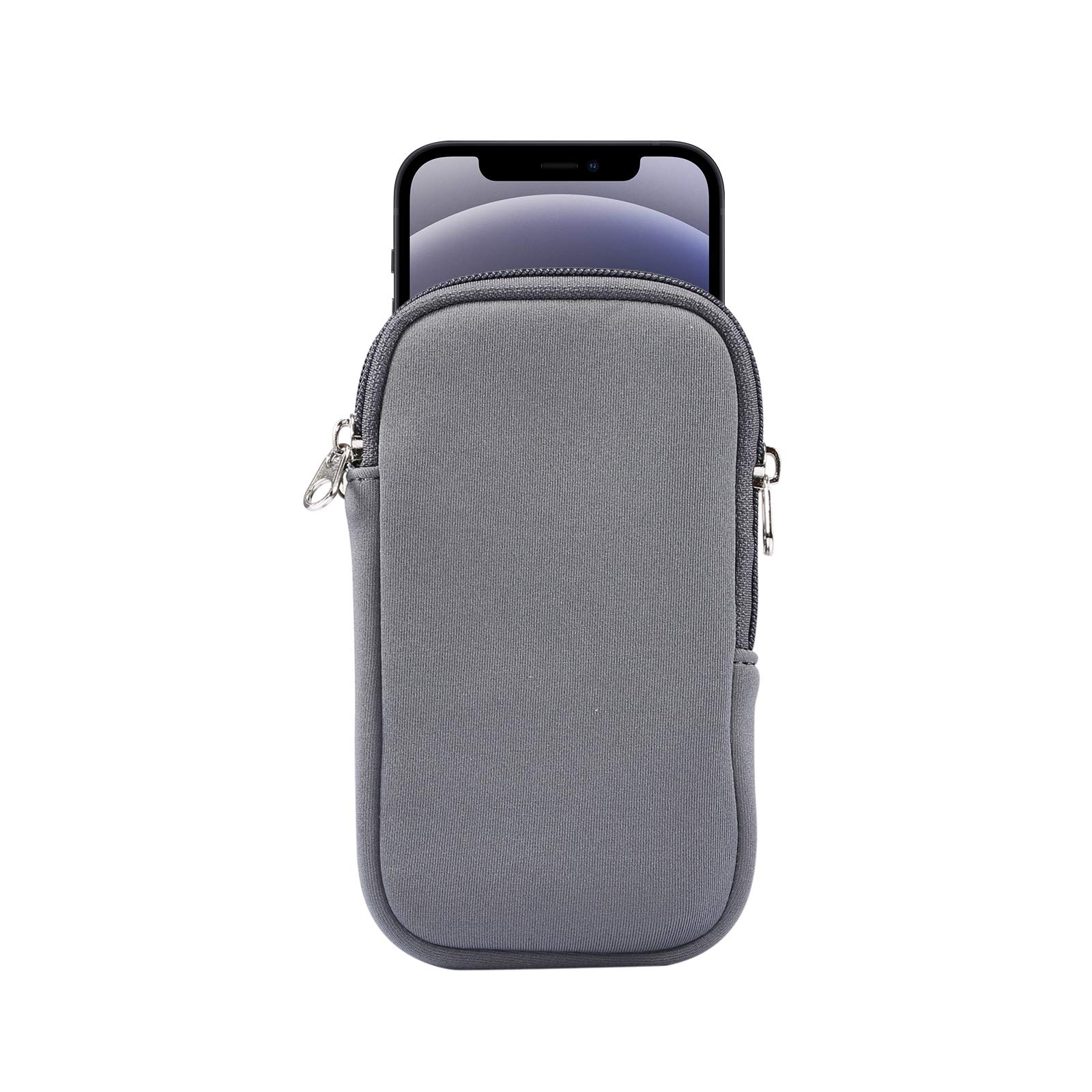 Waterproof Neoprene Phone Pouch with Zipper & Adjustable Neck Strap - Compatible with iPhone 16/16 Pro/15/15 Pro/14/14 Pro/13/12/SE/X/XS, LG Aristo/Phoenix Series (Gray) - Ideal for Travel, Gym, Hiking & Outdoor Activities