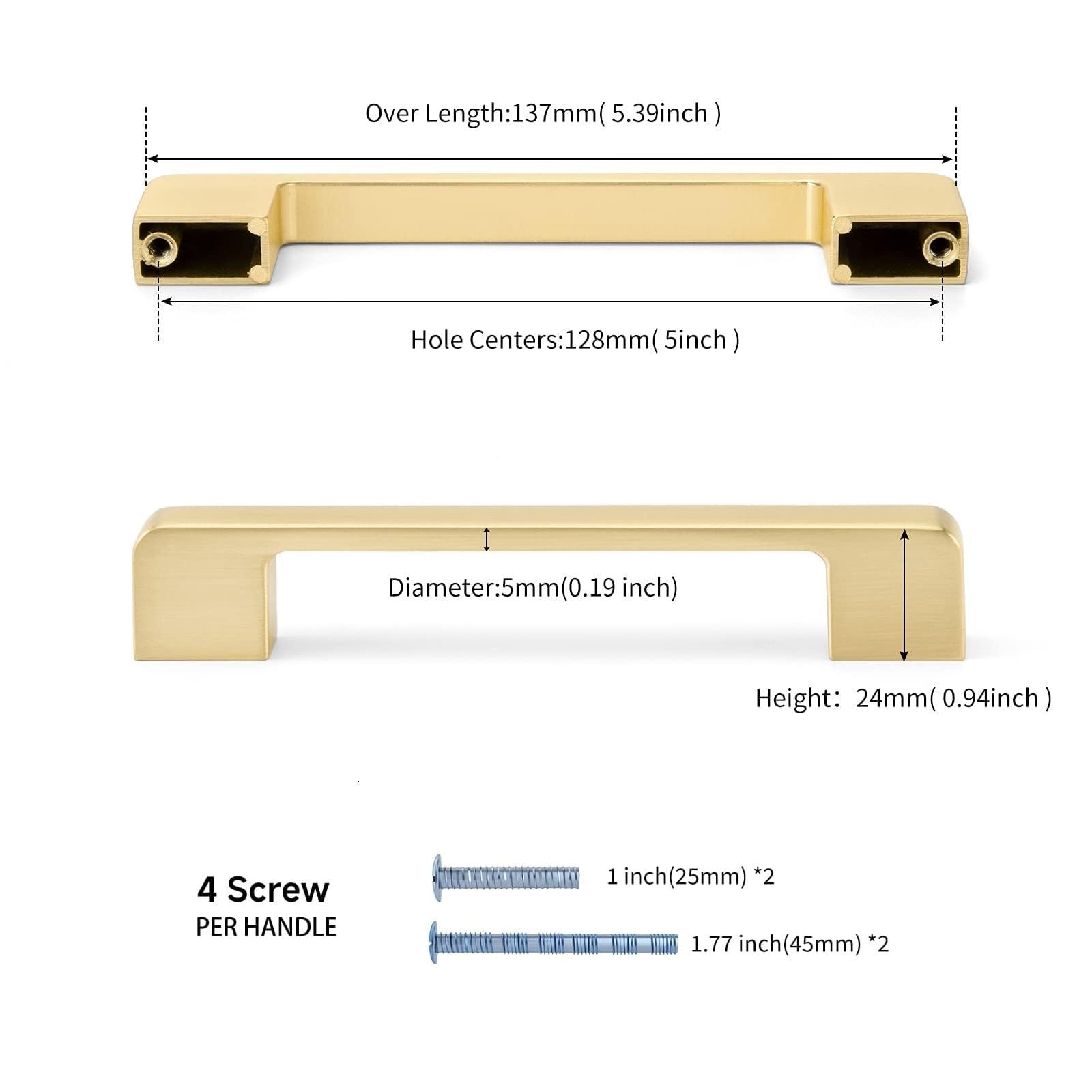5 Pack 5 Inch Brushed Gold Cabinet Pulls - Solid Brass Drawer Handles for Kitchen Cabinets, Dressers & Furniture - Modern Hardware for Home Renovation & DIY Projects