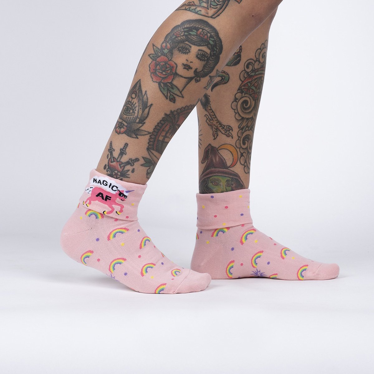 Sock it to Me Magic AF Turn Cuff Crew Socks - Fun Novelty Socks for Women & Men - Comfortable Cotton Crew Socks for Everyday Wear, Gifts, and Costume Accessories