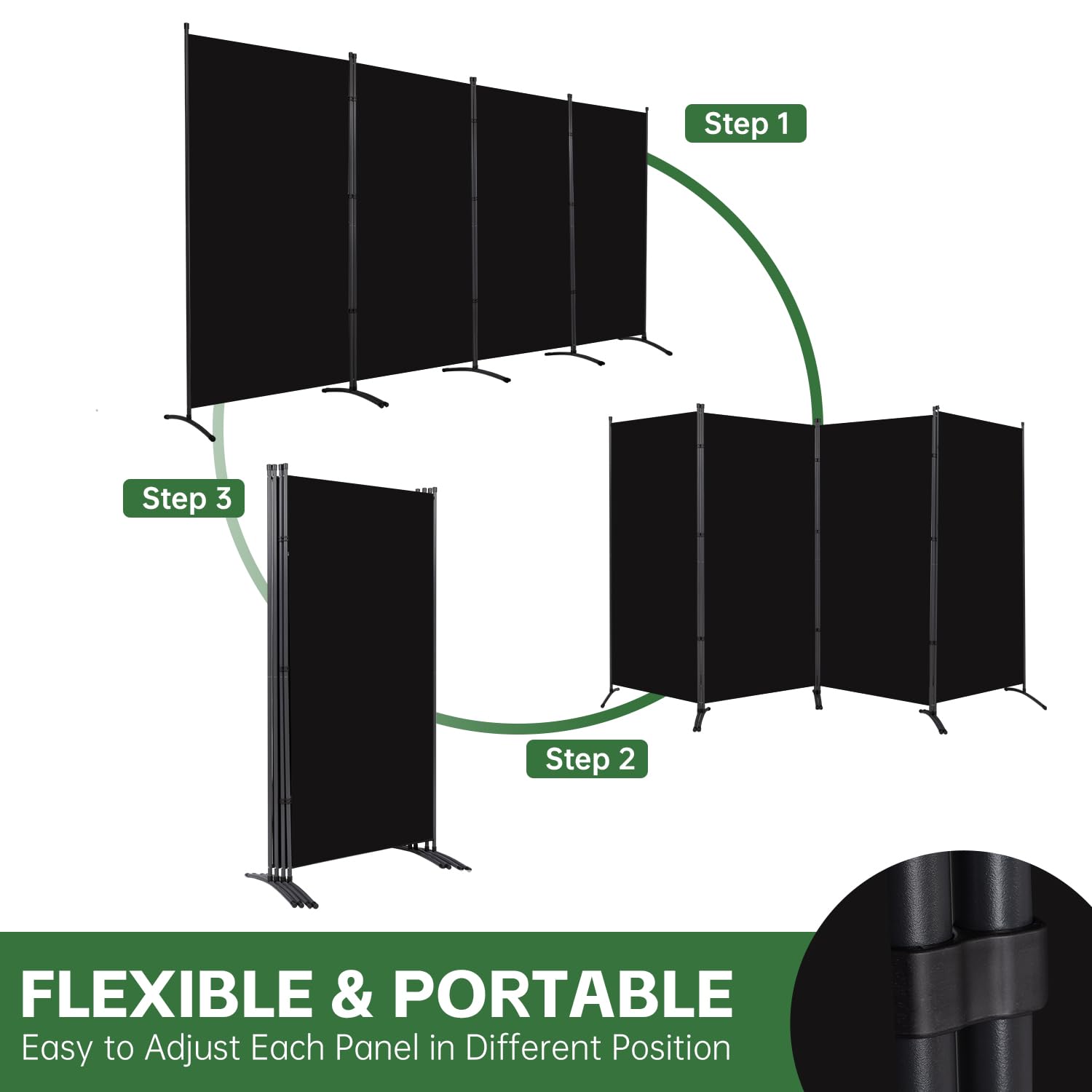4-Panel Folding Room Divider Privacy Screen - Portable Freestanding Fabric Partition for Home, Office & Events - Black | Space Separation & Room Decor Solution