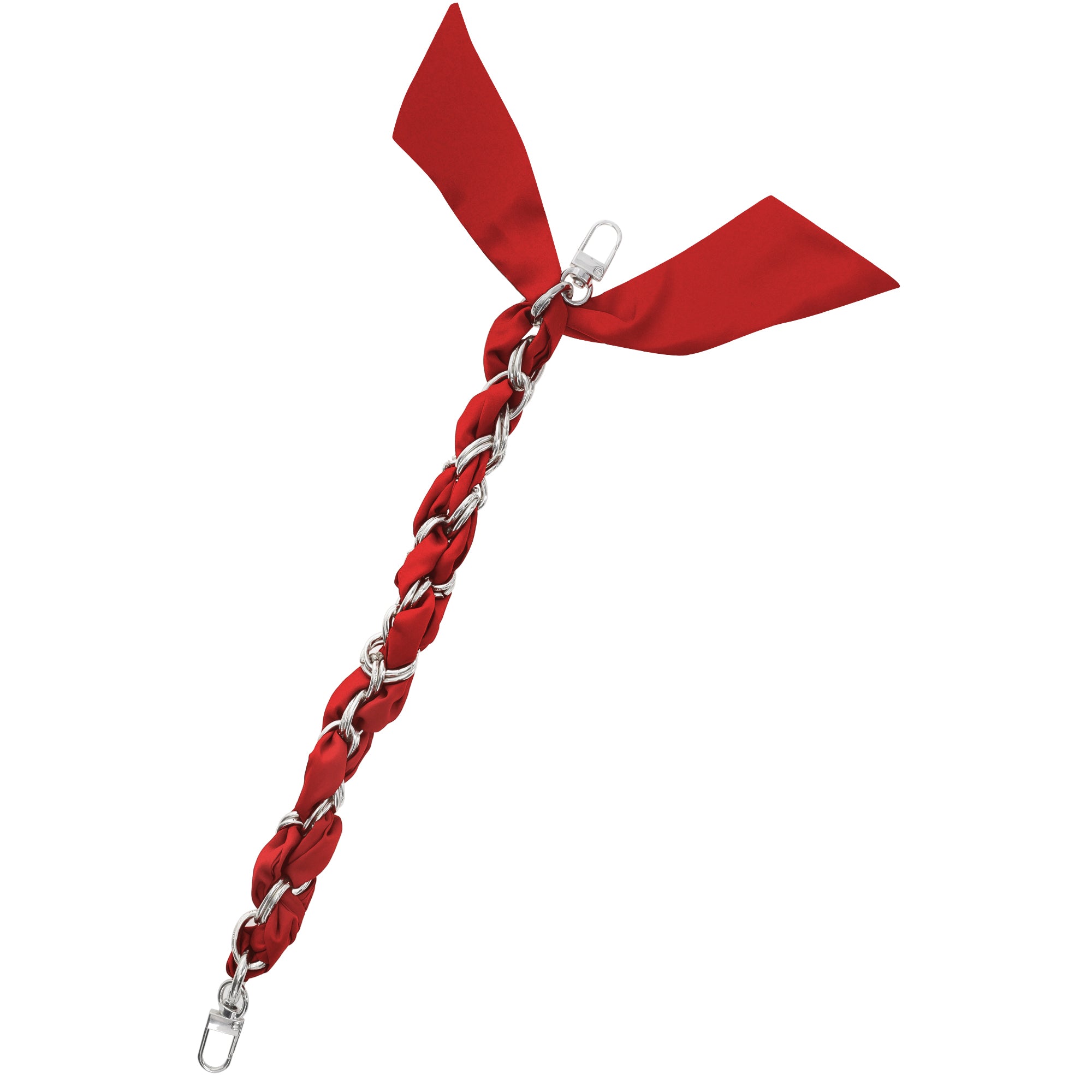 Luxury Silver Chain Wrist Strap with Red Silk Satin Scarf - Adjustable for 16mm & 18mm Canes - Elegant Walking Cane Accessory for Formal Events & Fashionable Outfits