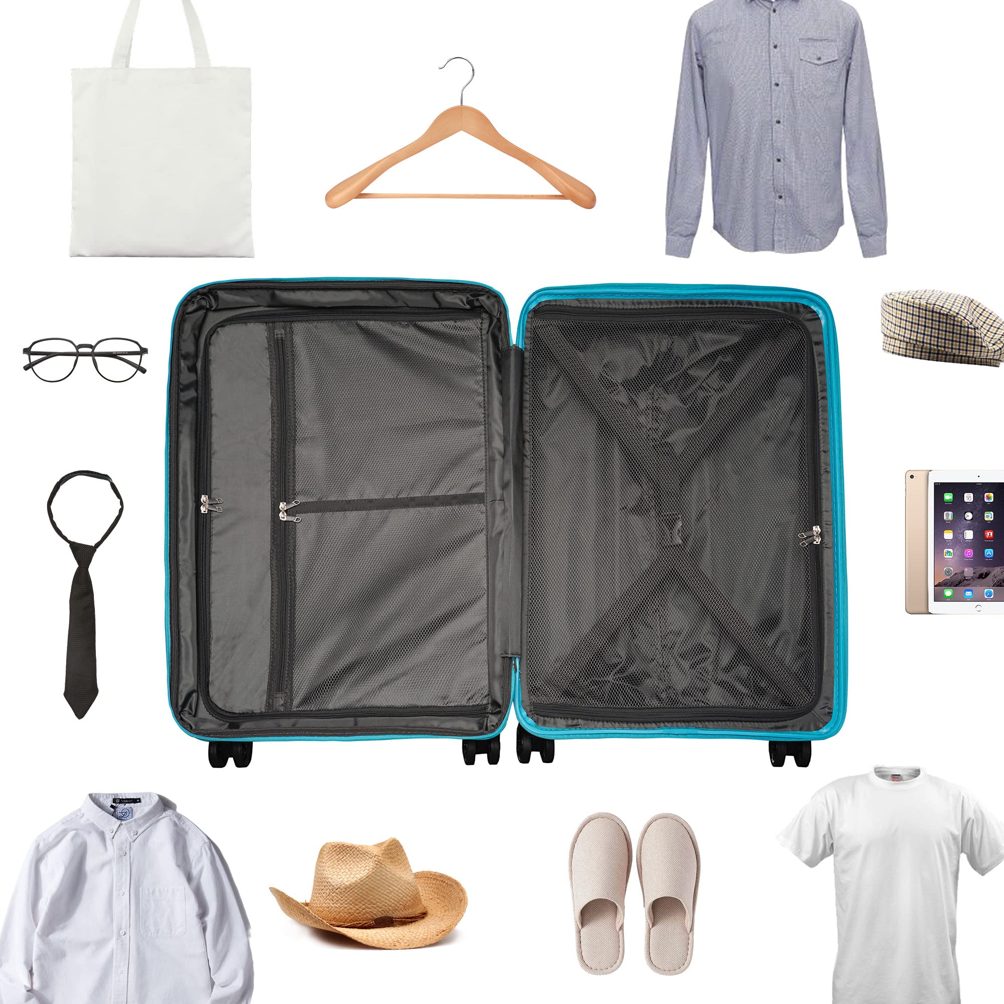 Expandable 3-Piece PP Luggage Set with Spinner Wheels & TSA Lock - 20/24/28 Inch Suitcases in Lake Blue | Perfect for Family Travel, Business Trips & International Vacations