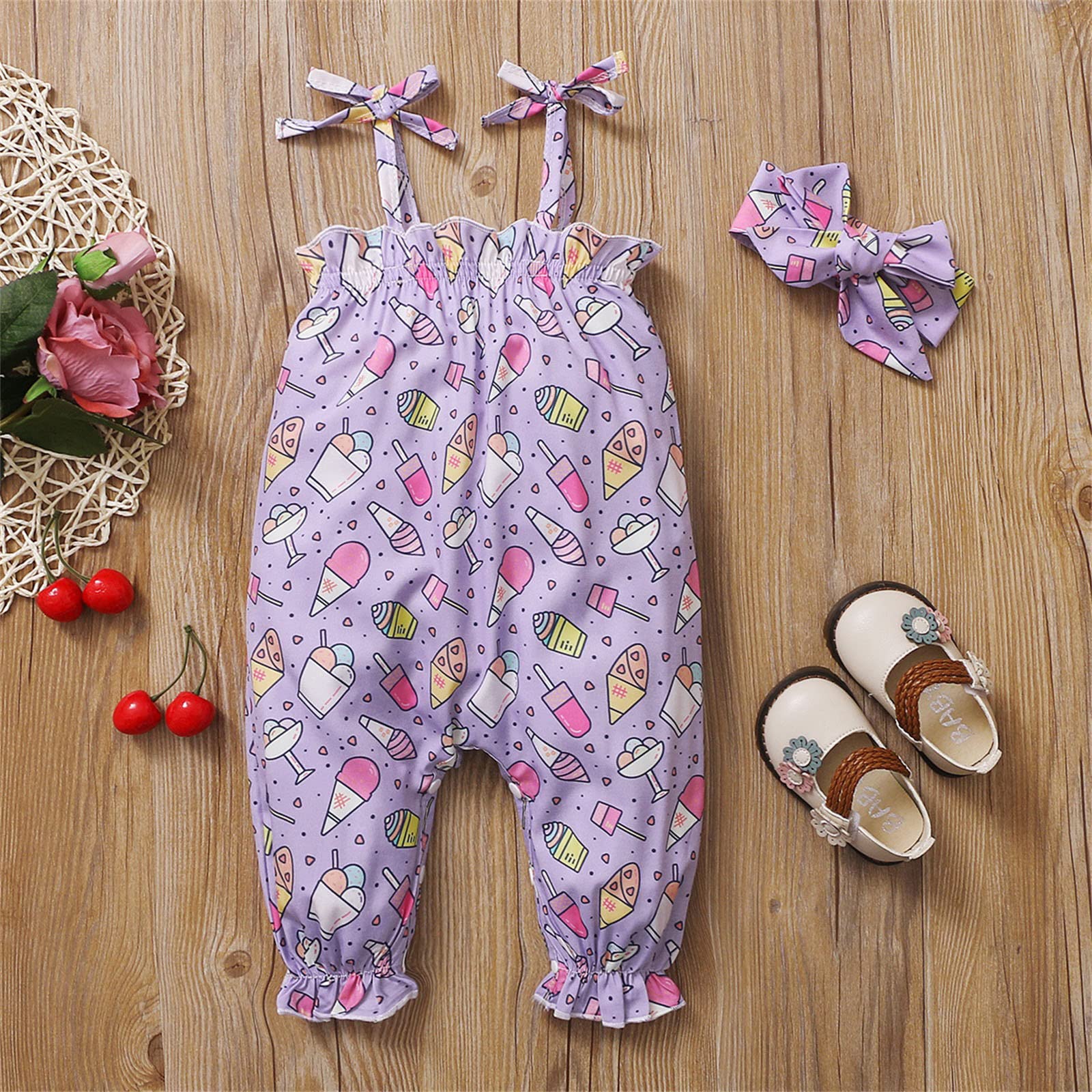 Boys & Girls Summer Romper Jumpsuit - Toddler Strawberry Print Cotton Sleeveless Outfit with Hairband | Playtime, Beachwear & Casual Wear