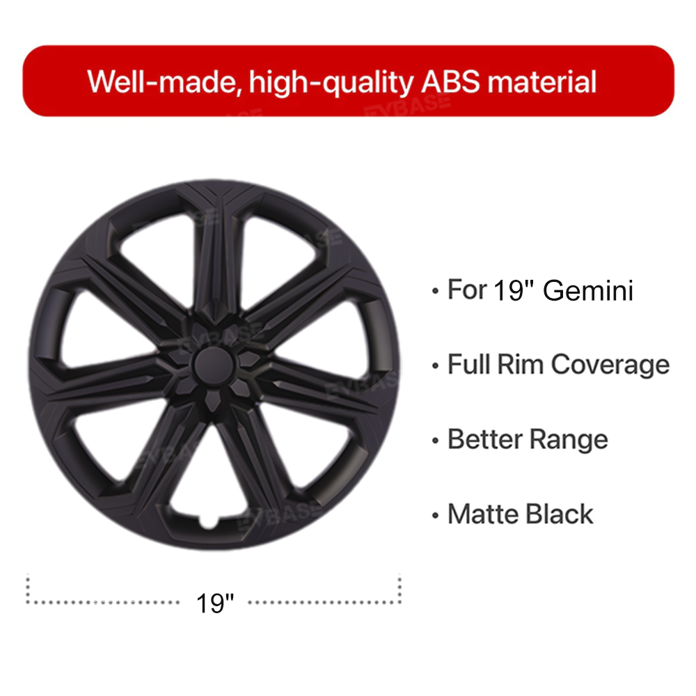 Tesla Model Y 19 Inch Wheel Covers - Full Wrapped ABS Hub Caps (Matte Black, 4PCS) for Enhanced Style & Protection - Perfect for Daily Commuting & Road Trips