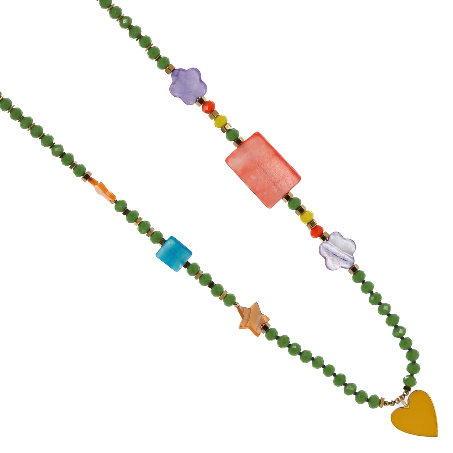 Yellow Heart Summer Vibe Beaded Colorful Necklace - Trendy Boho Statement Jewelry for Women | Perfect for Beach Vacations, Music Festivals & Summer Outfits