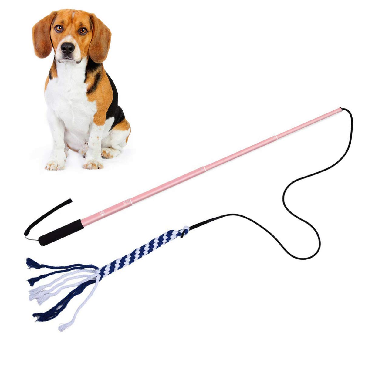 POPETPOP Extendable Dog Training Wand - Interactive Tug Toy for Puppies & Dogs - Chew Proof Rope Teaser for Outdoor Play, Chasing & Training - Durable Golden Puppy Chew Toy for Backyard, Park & Beach Fun