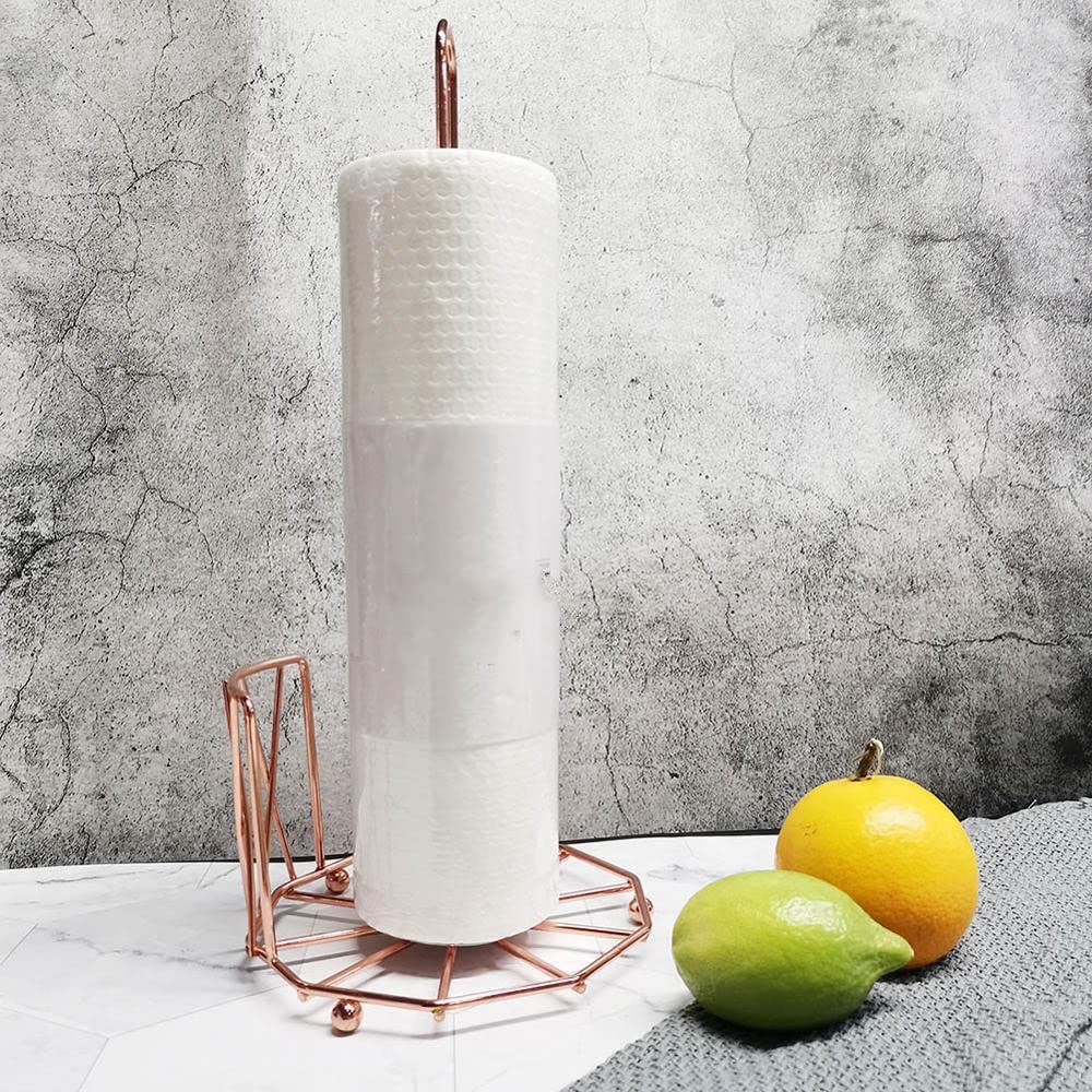 Rose Gold Vertical Floor Standing Paper Towel Holder - Elegant Bathroom & Kitchen Organizer for Toilet Paper, Paper Towels & Napkins | Perfect for Home, Office & Restaurant Use
