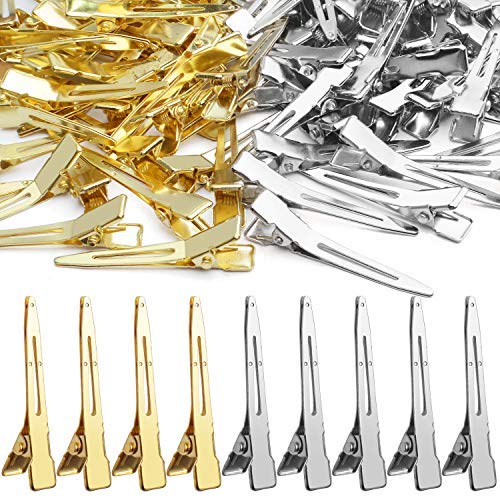 Jdesun 100pcs 1.77 Inches Single Prong Curl Clips - Metal Alligator Hair Clips for Hair Extensions & Styling (2 Colors) - Perfect for Salon, DIY Hair Care & Cosplay