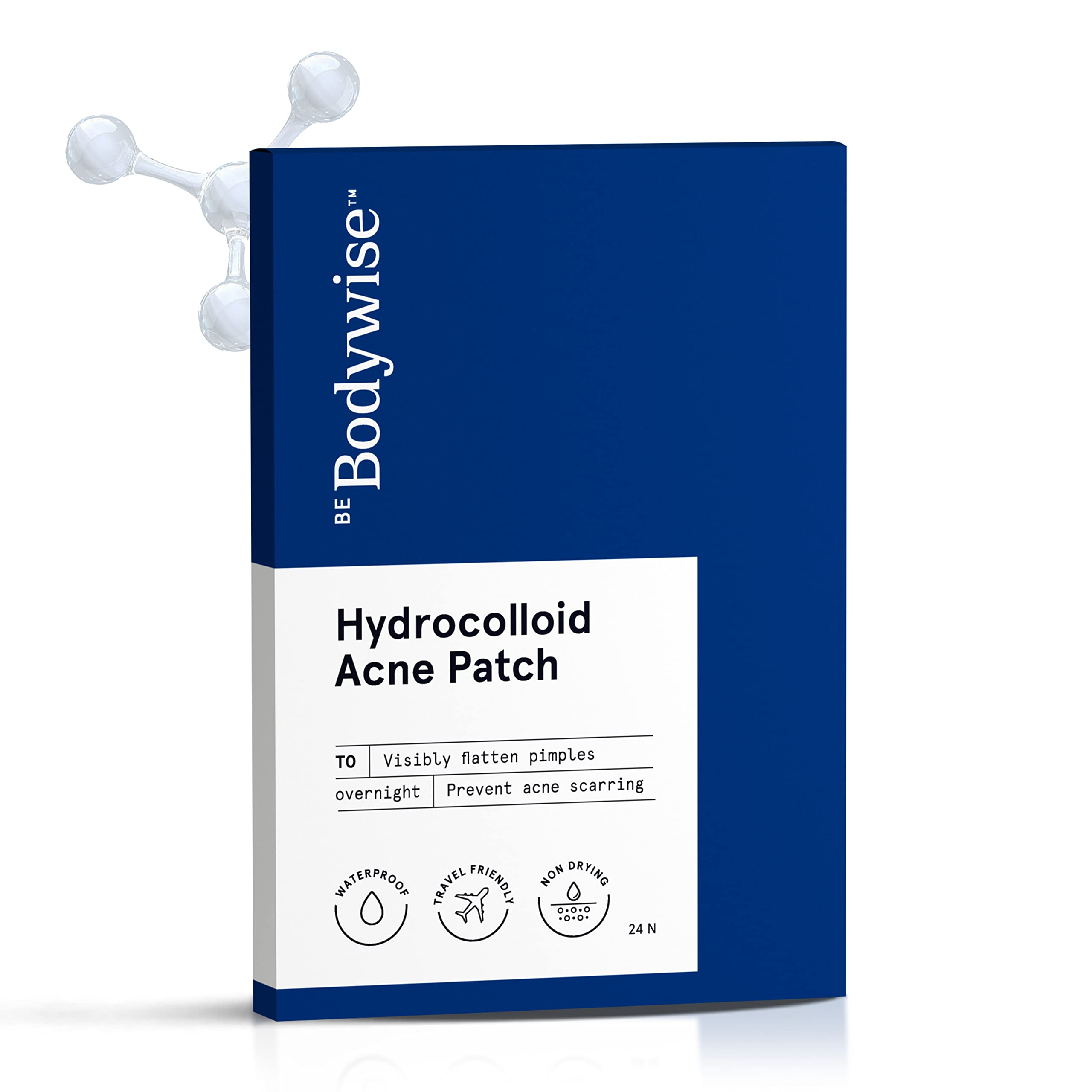 Bodywise Acne Pimple Patches for Women & Men (24 Count | 3 Sizes) - Overnight Absorbing Hydrocolloid Spot Treatment for Face - Waterproof Pimple Stickers Reduce Oil, Shrink Breakouts & Clear Pores - Suitable for All Skin Types - Perfect for Daily Skincare Routine & Travel