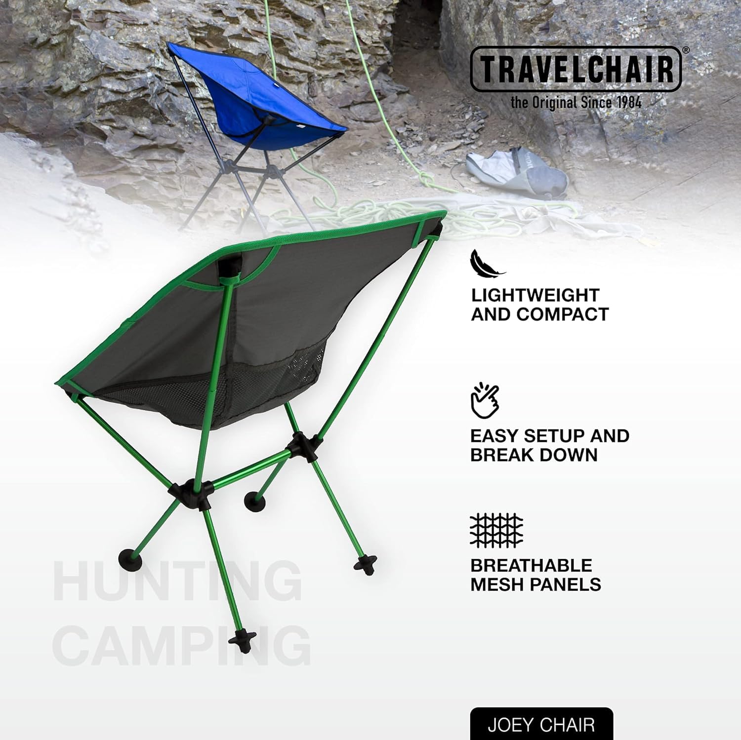 Joey Ultralight Camping Chair by Travel Chair - Lightweight Portable Folding Chair for Hiking, Backpacking & Outdoor Adventures - Jade Green