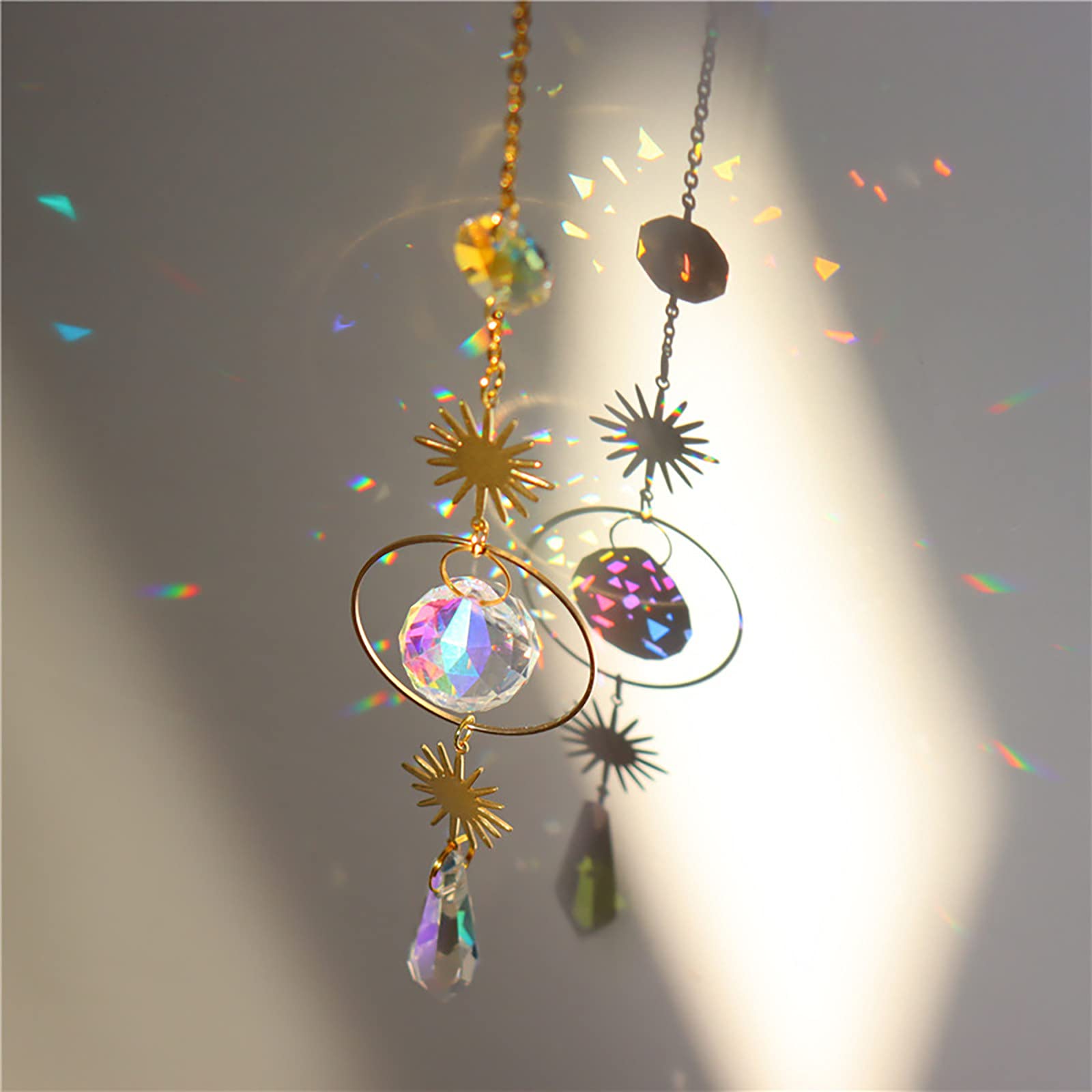 Crystal Wind Chime Rainbow Maker - Colorful Beaded Sun Catcher Hanging Ornament for Windows, Yard, Garden, Bedroom & Outdoor Decor | Creates Stunning Light Reflections & Relaxing Sounds