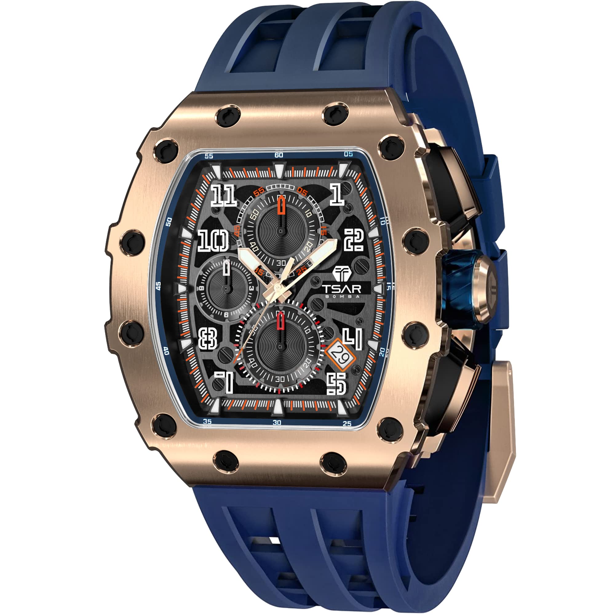 TSAR BOMBA Men's Luxury Watch - 50M Waterproof, Japanese Quartz, Black Silicone Band - Perfect for Gifts & Business