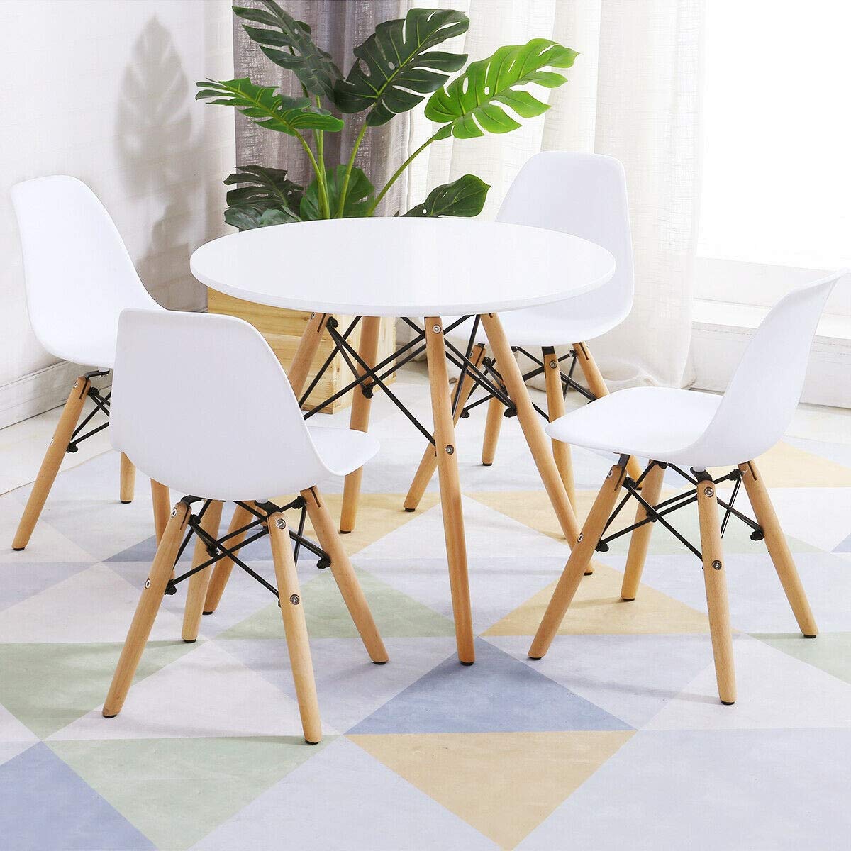 Premium 5-Piece Kids Mid-Century Modern Table & Chairs Set - Multifunctional Design for Eating, Writing, Drawing, Reading & Playing - Perfect for Dining Room, Bedroom & Nursery - N-Bright Shop