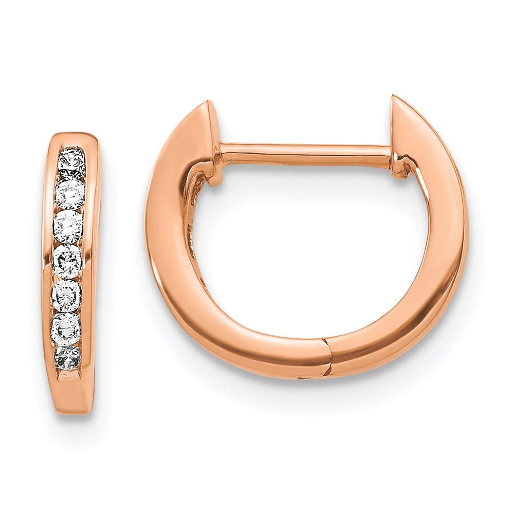 14K Rose Gold Polished Diamond Hinged Hoop Earrings for Women - Elegant Everyday & Special Occasion Jewelry Gift