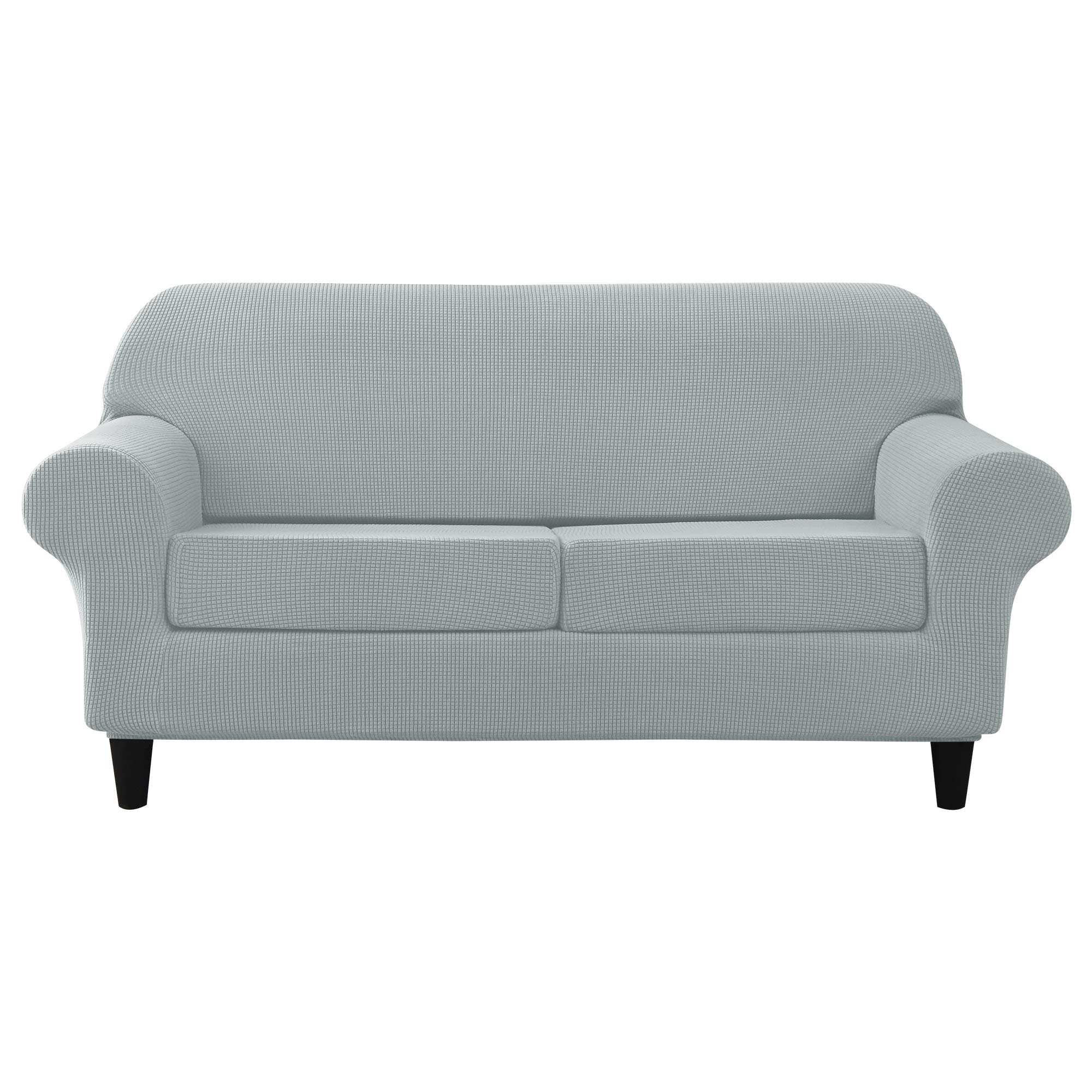 Stretch Sofa Slipcover 3-Piece Set - Soft Jacquard Couch Cover with High Spandex, Small Check Pattern Furniture Protector for Living Room (Light Gray, Medium) | Perfect for Pet Owners & Family Gatherings